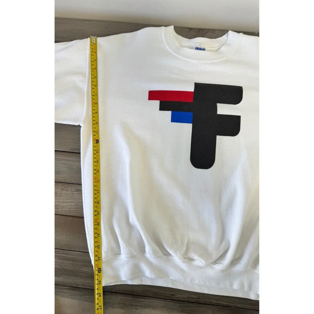 Gildan Heavy Blend White F Graphic Logo Crewneck Sweatshirt Collab Sleeve Mens L - Picture 11 of 12